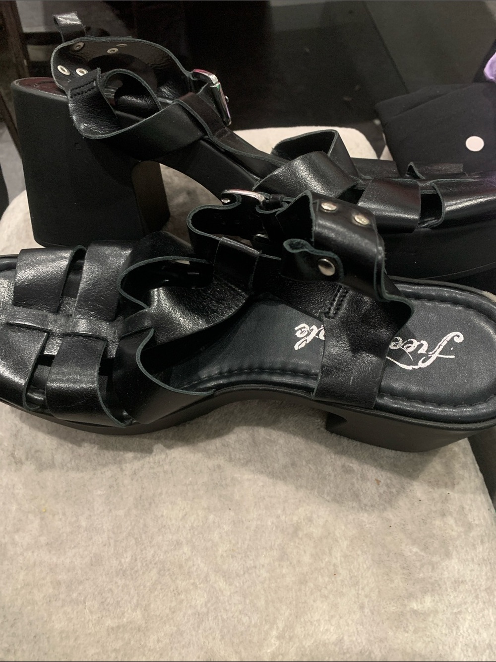 Free People Black Woven Block Heel Sandals